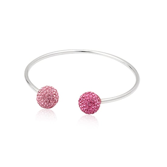 Pink Crystal Pearls and 925 Silver Bangle Bracelet