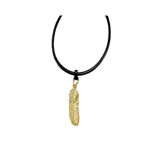 Feather Leather and Gold Metal Necklace