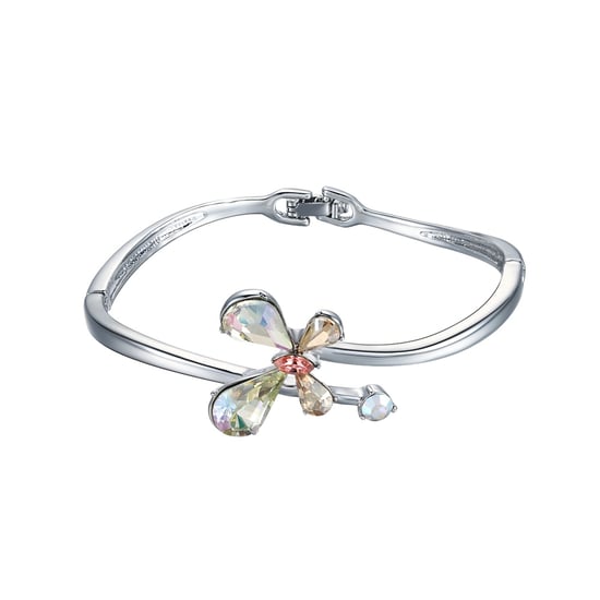 Swarovski - Aurora Borealis Swarovski Crystal Elements Butterfly and Rhodium Plated Bangle Bracelet