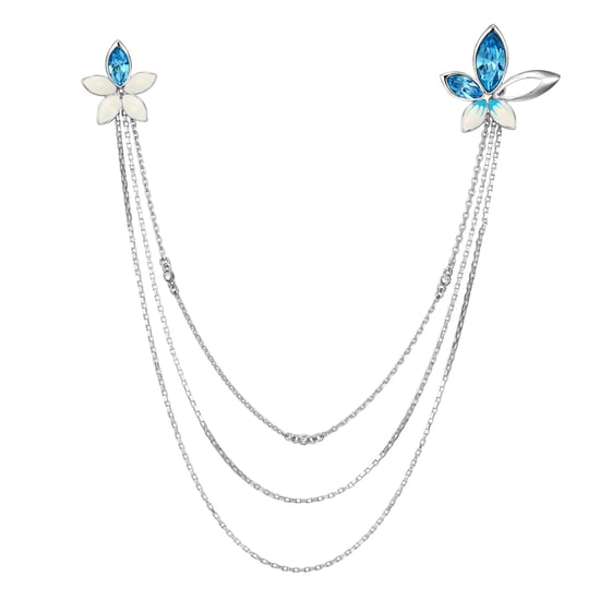 Swarovski - Blue Swarovski Crystal Elements Button Flower Necklace and Rhodium Plated