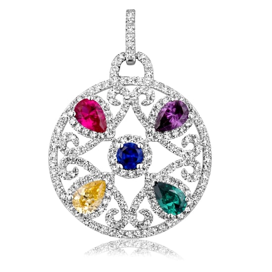 Swarovski - Multicolor Swarovski Crystal Elements Circle Pendant and 925 Silver - Image 1