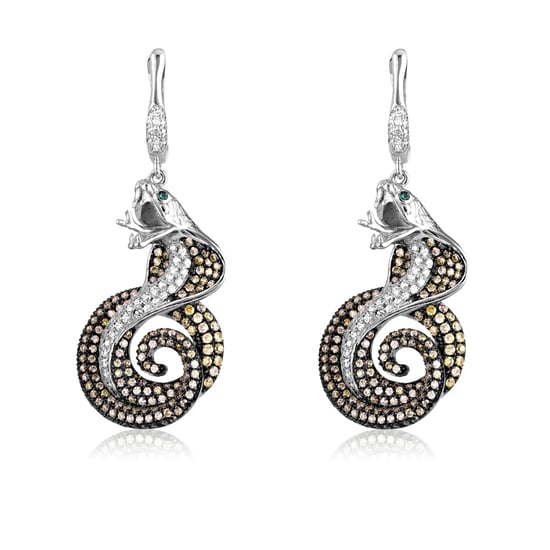 Swarovski - Green and White Cobra Snake Earrings Silver and 430 Swarovski Crystal Cubic Zirconia
