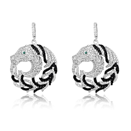 Swarovski - 470 White and Black Swarovski Crystal Zirconia Horse Earrings and 925 Silver