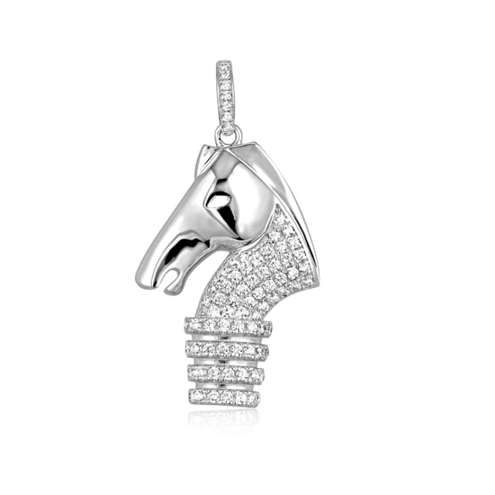 Swarovski - Zilveren oorbellen met een hanger van het schaakstuk Paard met 76 witte Swarovski-zirkoniakristallen. - Image 1