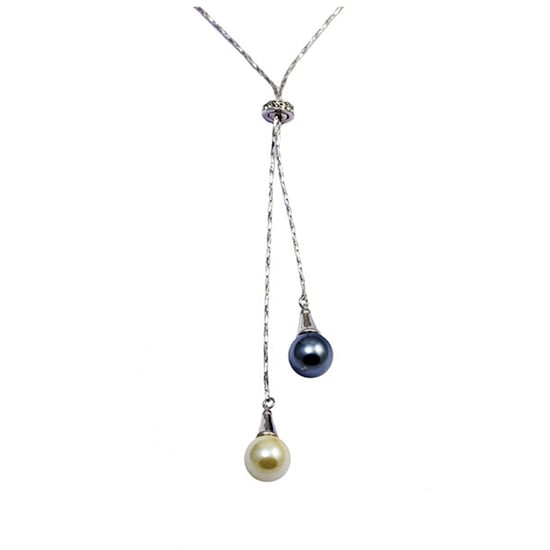 Swarovski - Black and White Double Pearl Pendant, Swarovski Element Crystal and Rhodium Plated - Image 1