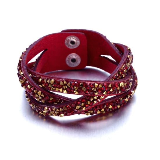 Swarovski - Red and Golden Swarovski Crystal Elements and red leather Interlaced Bracelet