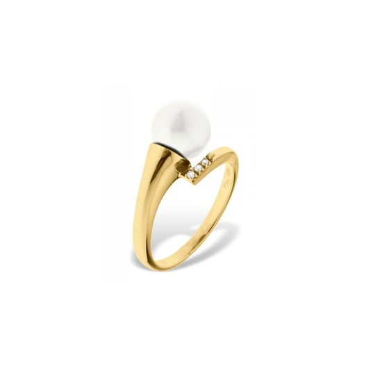 White Freshwater Pearl, Diamonds Ring and Yellow Gold 375/1000 - Image 1