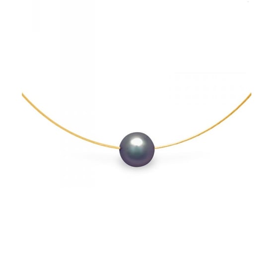 Black Freshwater Pearl Cable Choker Necklace and Yellow Gold 750/1000