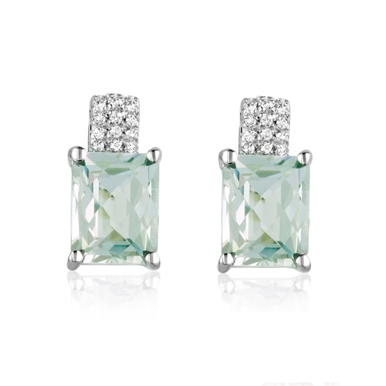 Swarovski - 26 White Swarovski Zirconia and Light Green Amethyst and 925 Silver Earrings