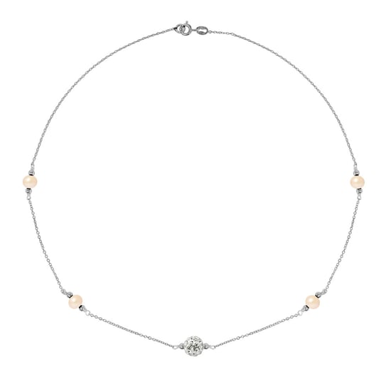 Pink cultured pearls necklace, crystal and 925 silver