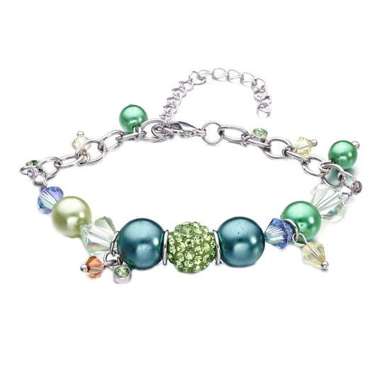 Swarovski - Green Swarovski Crystal Elements, Pearls and Rhodium Charm's Bracelet