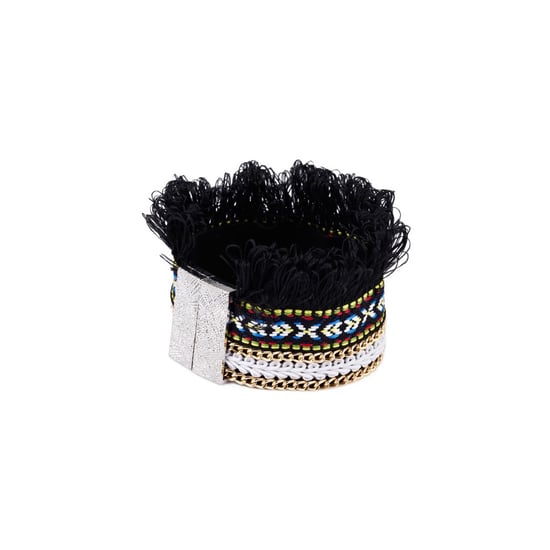 Black Fringed Cotton Bracelet and Stainless Steel