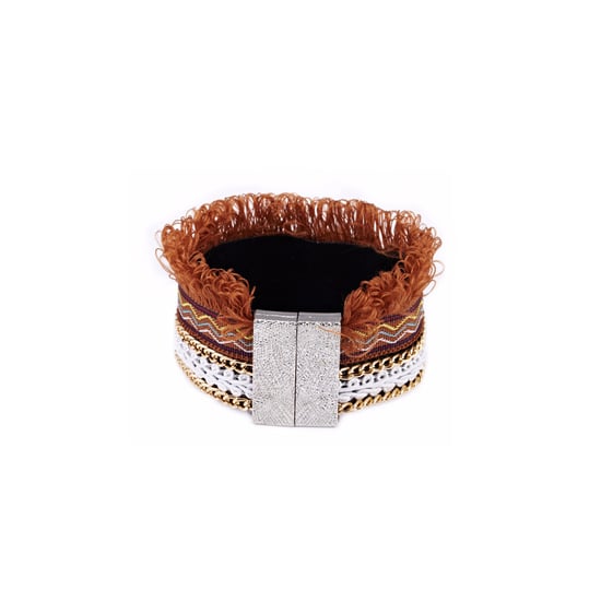 Brown Fringed Cotton Bracelet and Stainless Steel