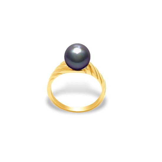 Black Freshwater Pearl Ring and Yellow Gold 375/1000