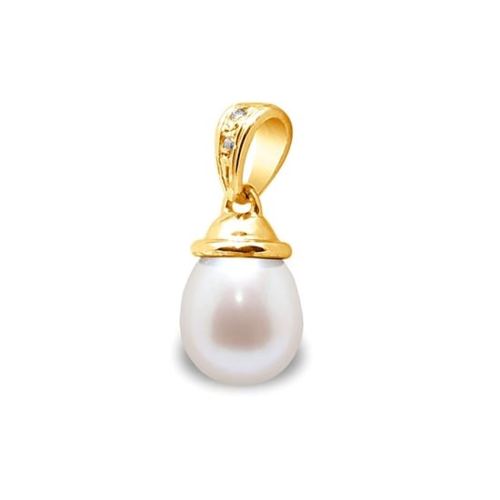 White Freshwater Pearl, Diamonds Pendant and Yellow Gold 375/1000 - Image 1