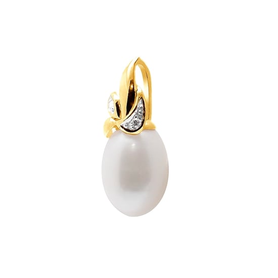 White Freshwater Pearl, Diamonds Pendant and Yellow Gold 375/1000 - Image 1