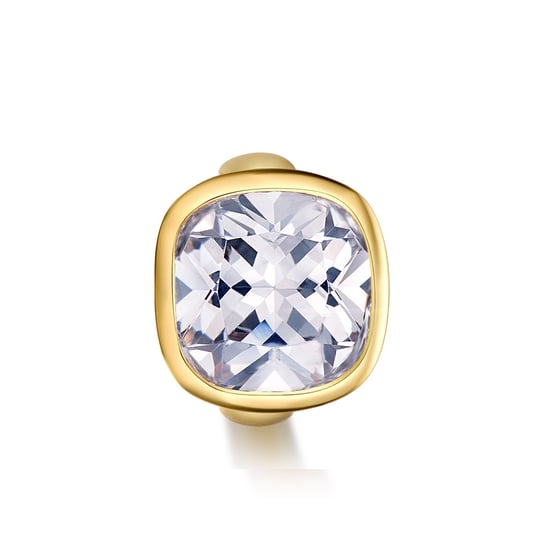 White Crystal Charms Beads Yellow Gold Stainless Steel
