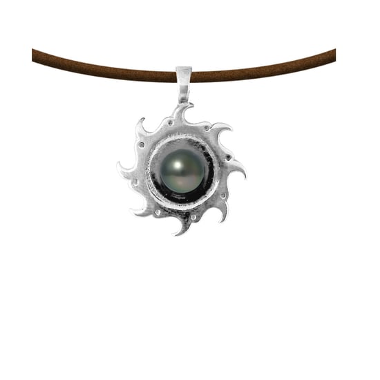 Tahitian Pearl Tribal Leather Man Necklace and 925 Sterling Silver