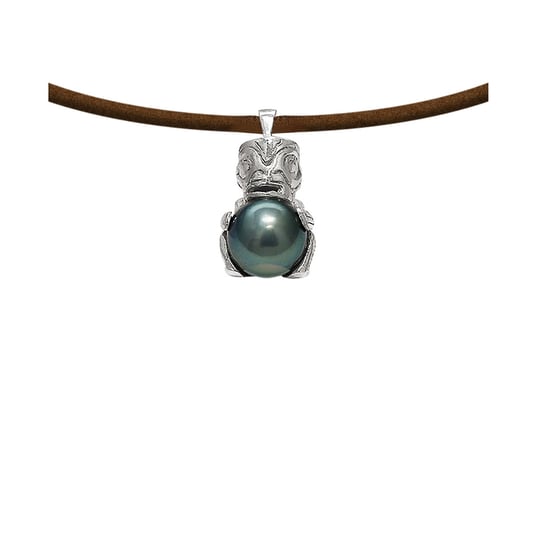 Black Tahitian Pearl Tribal Leather Man Necklace and 925 Sterling Silver