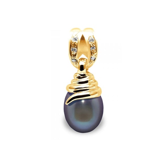 Black Freshwater Pearl, Diamonds Pendant and Yellow Gold 750/1000 - Image 1