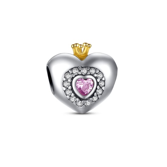 925 Silver Heart Charms Bead and Pink Crystal