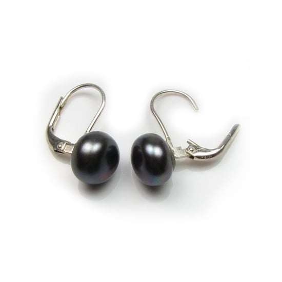 Black Freshwater Pearls Women Dangling Earrings and Silver Mounting