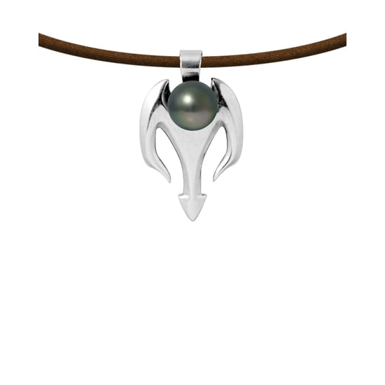 Tahitian Pearl Tribal Leather Man Necklace and 925 Sterling Silver