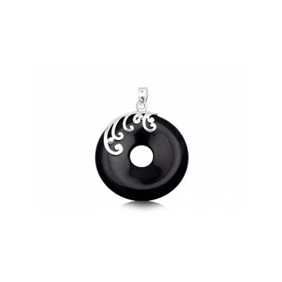 Round Pendant in Black Sandstone and 925 Silver - Image 1