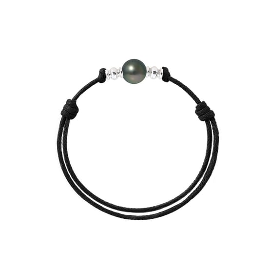 9mm Tahitian Pearl Bracelet, in Sterling Silver 925/1000 and Black Waxed Cotton