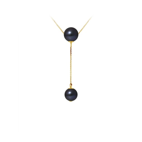 2 Black Freshwater Pearls Choker Necklace and 750/1000 Yellow Gold