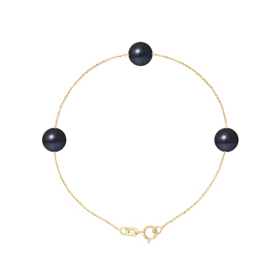 3 AA Black Freshwater Pearls Bracelet and 750/1000 Yellow Gold
