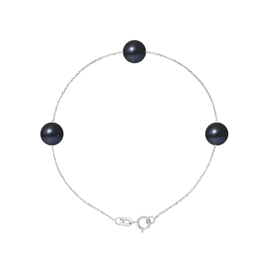 3 AA Black Freshwater Pearls Bracelet and 750/1000 White Gold - Image 1