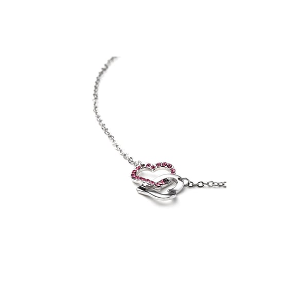 Swarovski - Double Heart Necklace made with a Pink Crystal from Swarovski and Rhodium plated - Image 3