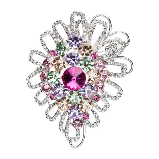 Swarovski - Multicolor Swarovski Crystal Elements Necklace Brooch and Silver Plated