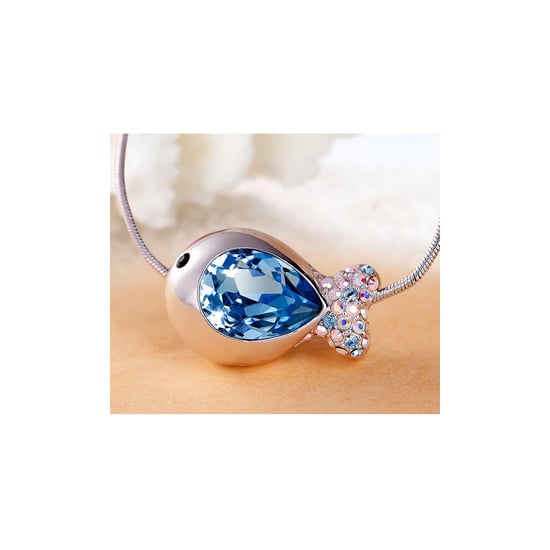 Swarovski - Blue Swarovski Crystal Elements and Rhodium Plated Fish Necklace
