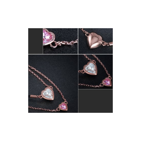 Swarovski - White and Pink Swarovski Crystal Elements and Rhodium Plated Double Heart Necklace