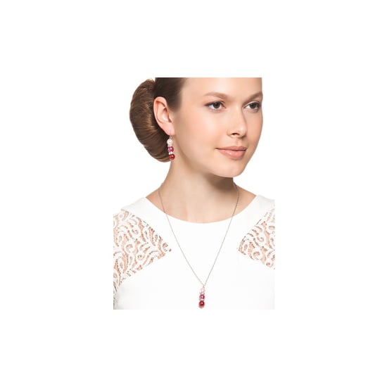 Pink Pearls and Crystal Pendant and Earrings Set