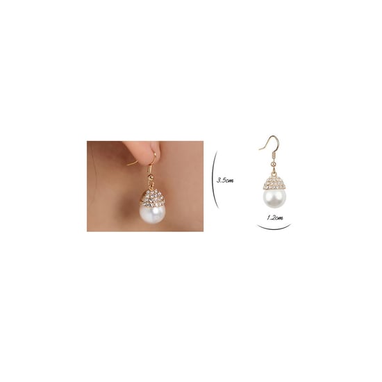 White Pearl and Crystal Drop Earrings and Yellow Gold plated