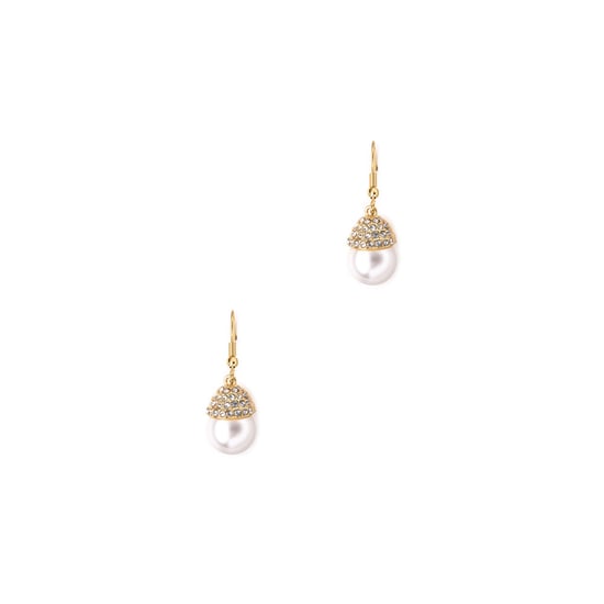 White Pearl and Crystal Drop Earrings and Yellow Gold plated
