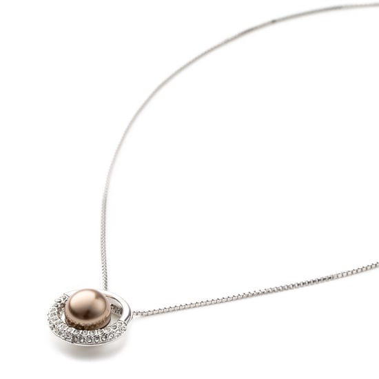 Brown Pearl and White Crystal Circle Pendant - Image 2