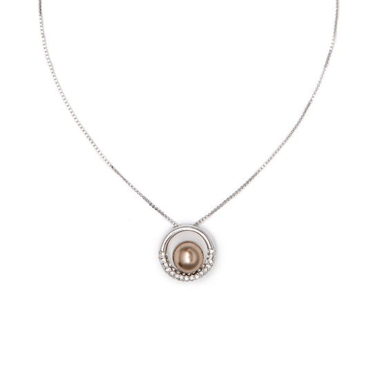 Brown Pearl and White Crystal Circle Pendant - Image 3