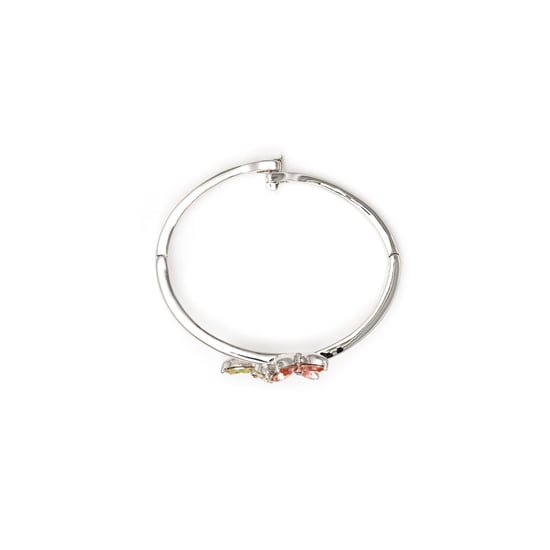 Swarovski - Pink and White Swarovski Crystal Elements Flower and Rhodium Plated Bracelet Bangle