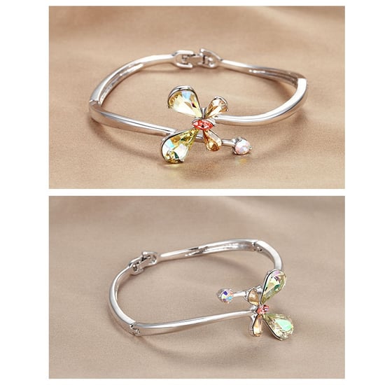 Swarovski - Aurora Borealis Swarovski Crystal Elements Butterfly and Rhodium Plated Bangle Bracelet