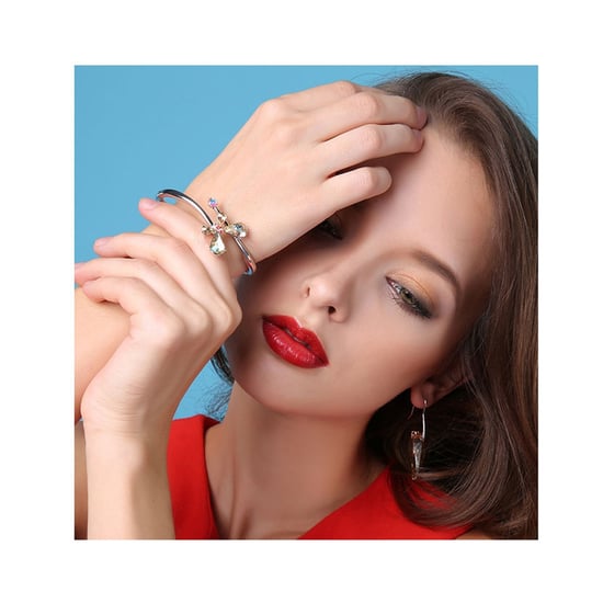 Swarovski - Aurora Borealis Swarovski Crystal Elements Butterfly and Rhodium Plated Bangle Bracelet