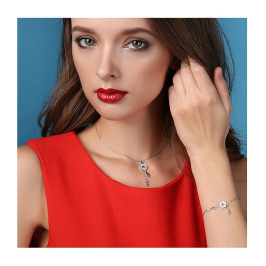 Swarovski - White Swarovski Crystal Elements Key Pendant and Rhodium Plated