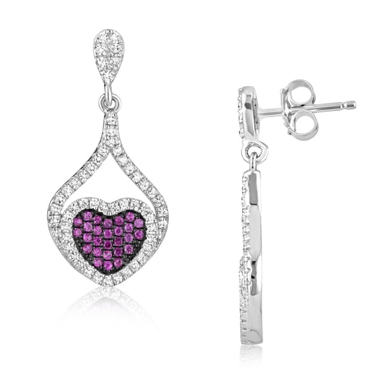 Swarovski - Heart Earrings 925 Silver and White and Pink Swarovski Crystal Zirconia