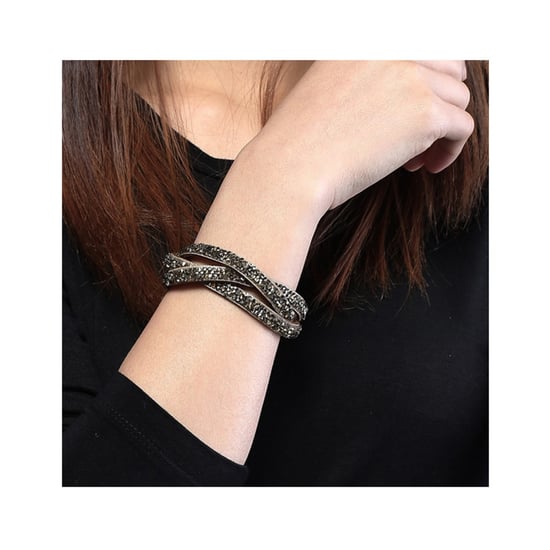 Swarovski - Brown and Golden Swarovski Crystal Elements and glittery Leather Interlaced Bracelet