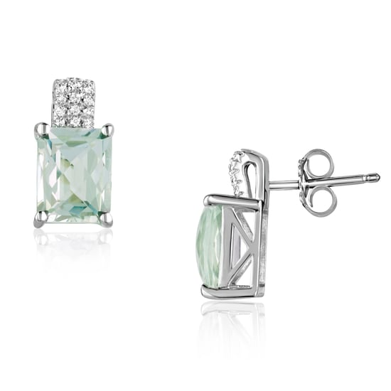 Swarovski - 26 White Swarovski Zirconia and Light Green Amethyst and 925 Silver Earrings