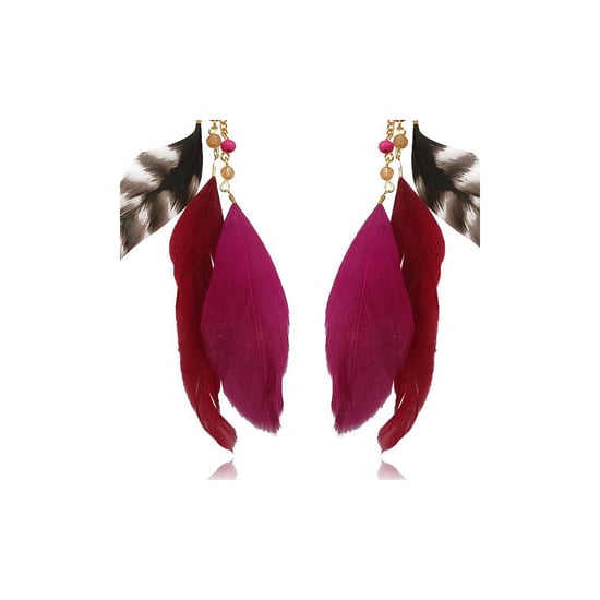 Fushia Pearls and Feathers Earrings