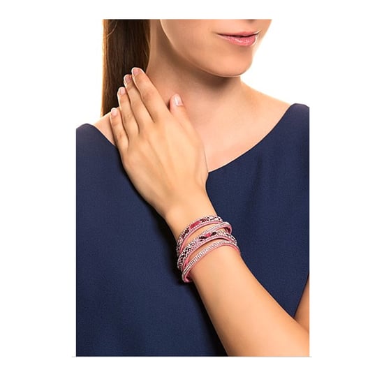 Swarovski - White Swarovski Crystal Elements 2 rows Bracelet and Pink leather